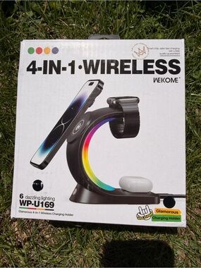 WEKOME 4-in-1 Wireless Charging Stand - Black with Rainbow Accent